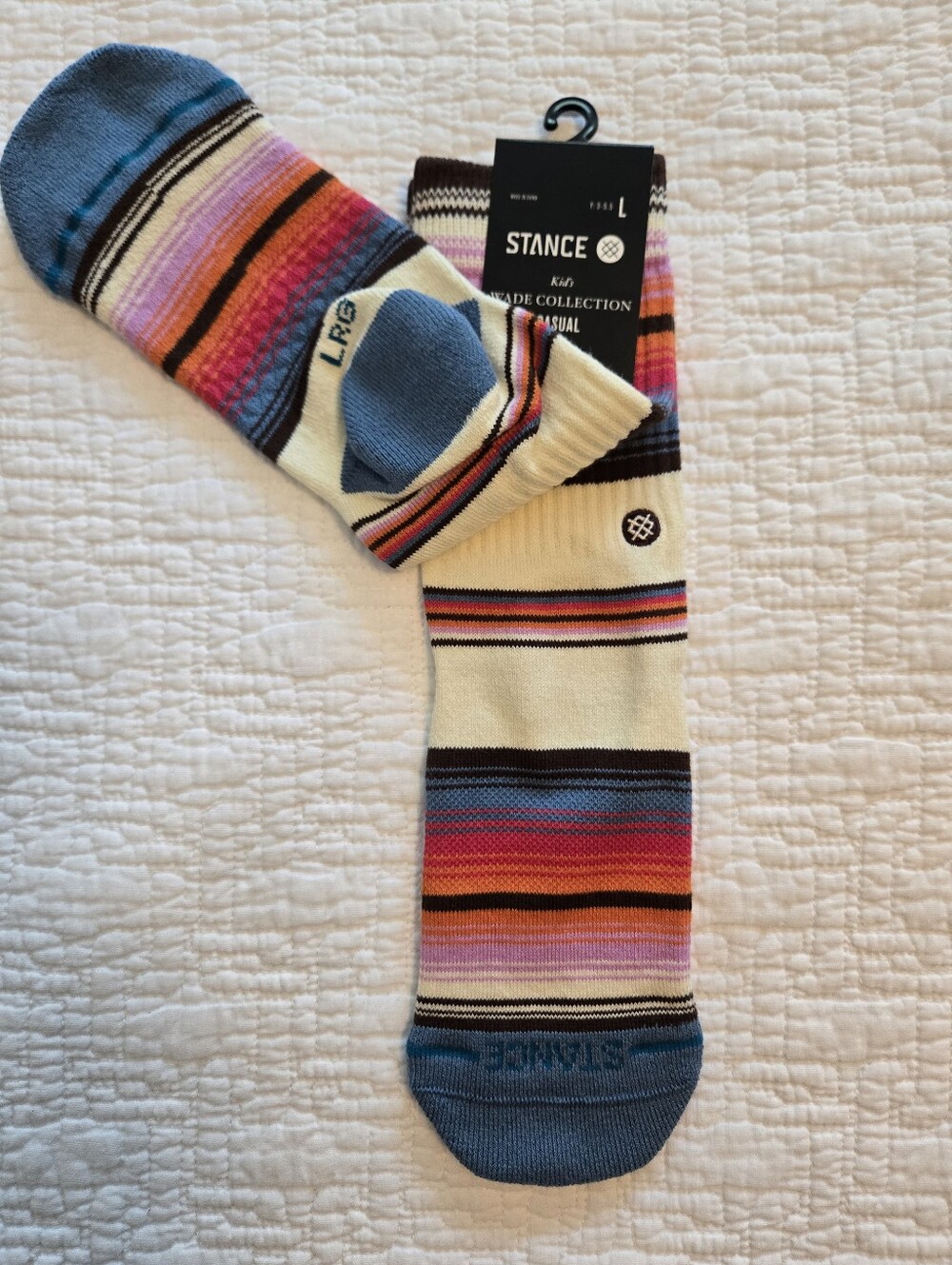 Stance Wade Collection Kids Casual Crew Socks - Cream, Blue & Multicolor Stripes - Picture 2 of 5